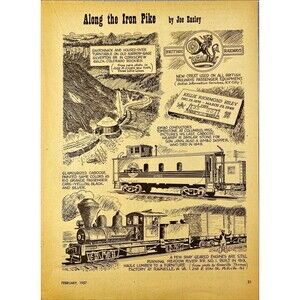 Railroad Magazine "Pen & Ink Drawings of Railroad History" Vintage Print 1957